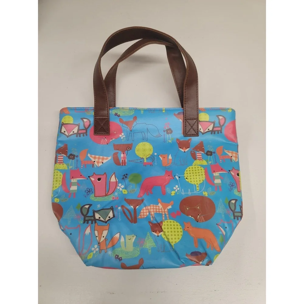 Paperchase Foxy Friends Insulated Zip Lunch Tote Bag Fox Print Brown Handles‎